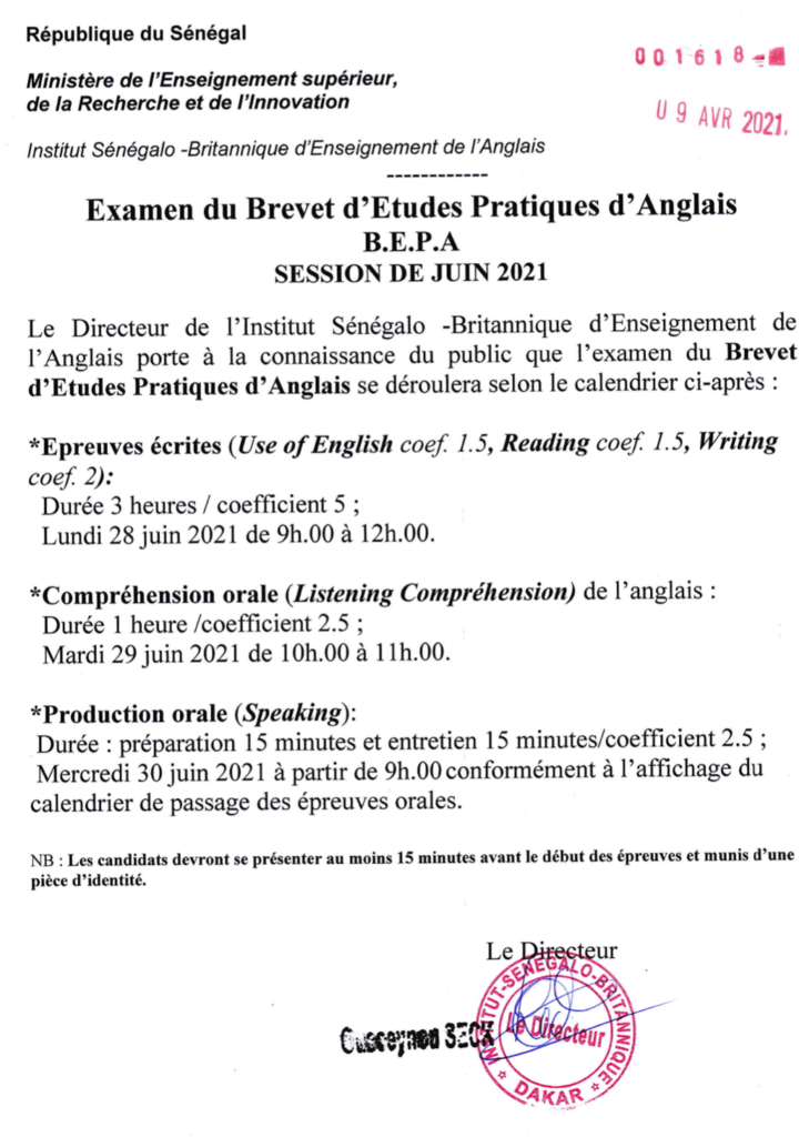 Inscriptions Aux Examens Du Brevet D'Etudes Pratiques D'Anglais (B.E.P ...